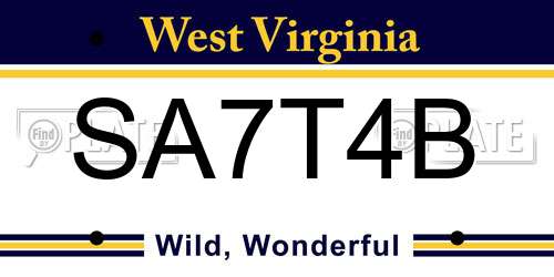 SA7T4B West Virginia License Plate