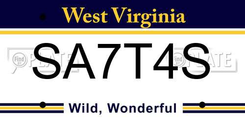 SA7T4S West Virginia License Plate