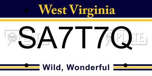 SA7T7Q West Virginia License Plate