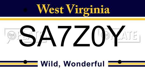 SA7Z0Y West Virginia License Plate