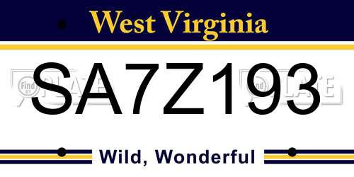 SA7Z193 West Virginia License Plate