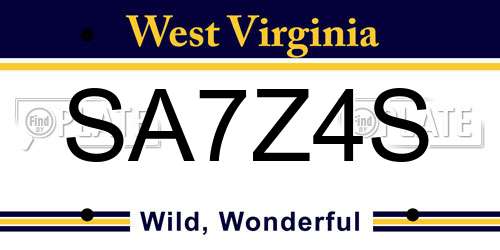 SA7Z4S West Virginia License Plate