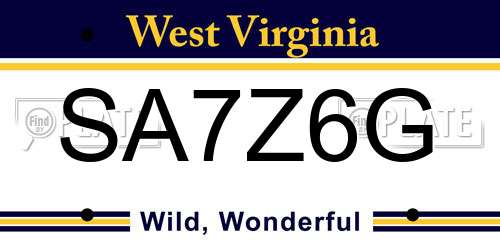 SA7Z6G West Virginia License Plate