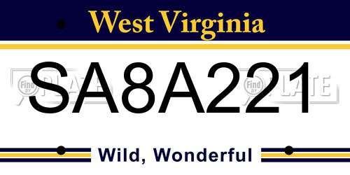 SA8A221 West Virginia License Plate