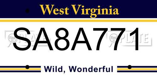 SA8A771 West Virginia License Plate