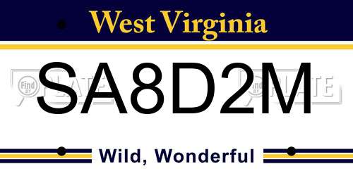 SA8D2M West Virginia License Plate