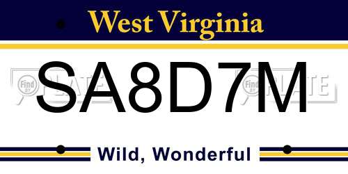 SA8D7M West Virginia License Plate