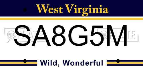 SA8G5M West Virginia License Plate