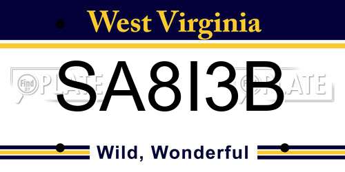 SA8I3B West Virginia License Plate