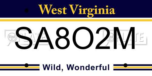 SA8O2M West Virginia License Plate