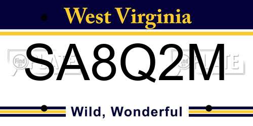 SA8Q2M West Virginia License Plate
