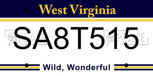 SA8T515 West Virginia License Plate
