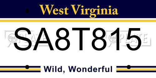 SA8T815 West Virginia License Plate