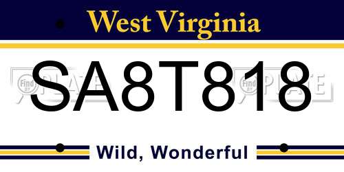 SA8T818 West Virginia License Plate