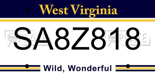 SA8Z818 West Virginia License Plate
