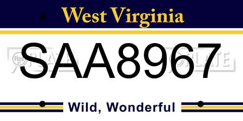 SAA8967 West Virginia License Plate