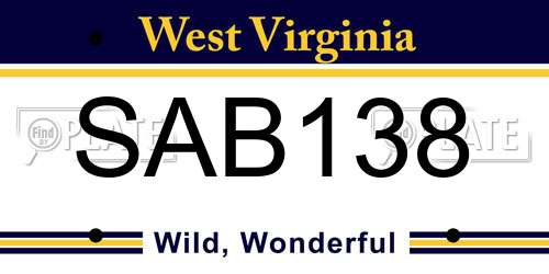 SAB138 West Virginia License Plate