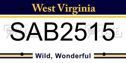 SAB2515 West Virginia License Plate