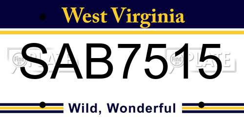 SAB7515 West Virginia License Plate