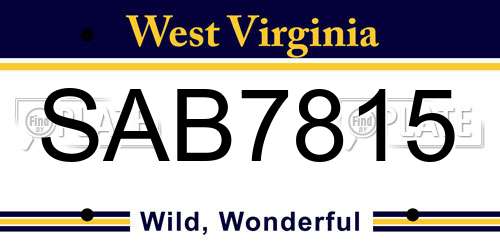 SAB7815 West Virginia License Plate