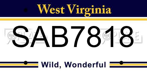 SAB7818 West Virginia License Plate