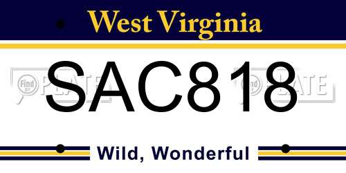 SAC818 West Virginia License Plate