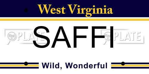 SAFFI West Virginia License Plate