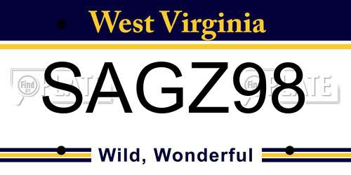SAGZ98 West Virginia License Plate