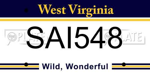 SAI548 West Virginia License Plate