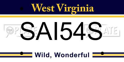 SAI54S West Virginia License Plate