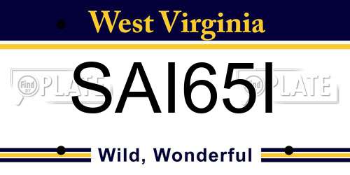 SAI65I West Virginia License Plate
