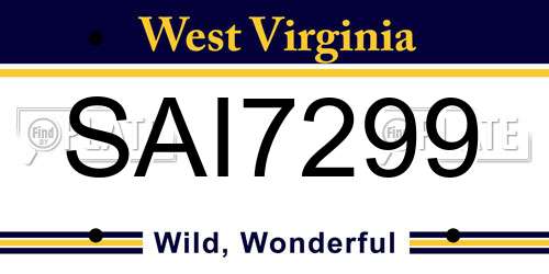 SAI7299 West Virginia License Plate