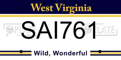 SAI761 West Virginia License Plate