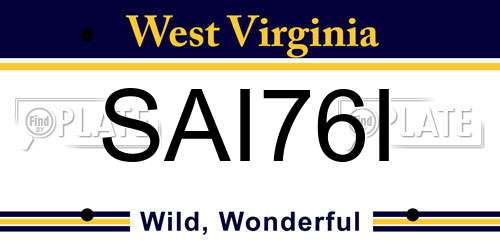 SAI76I West Virginia License Plate