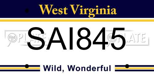 SAI845 West Virginia License Plate