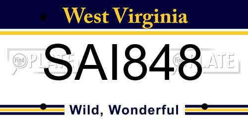 SAI848 West Virginia License Plate