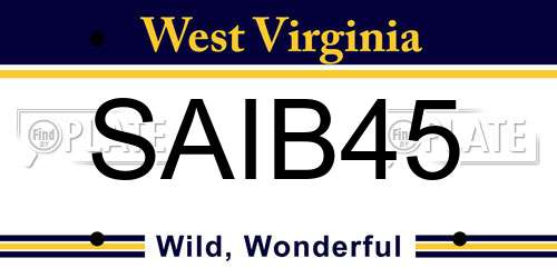 SAIB45 West Virginia License Plate
