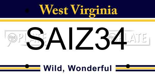 SAIZ34 West Virginia License Plate