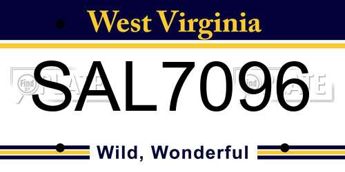 SAL7096 West Virginia License Plate