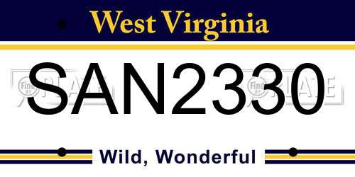 SAN2330 West Virginia License Plate