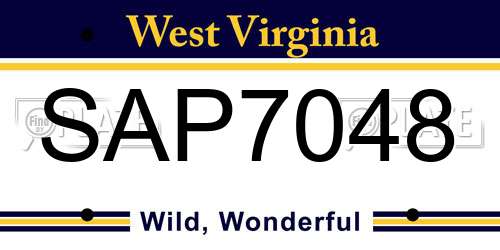 SAP7048 West Virginia License Plate