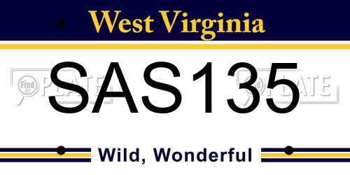 SAS135 West Virginia License Plate