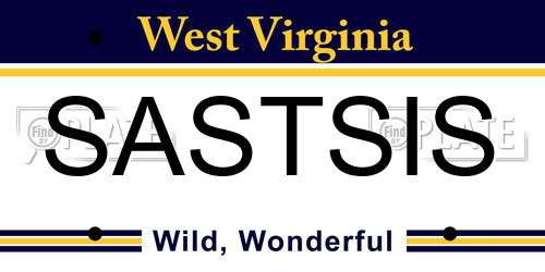 SASTSIS West Virginia License Plate