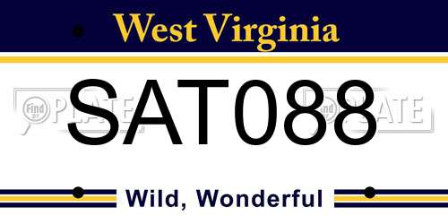 SAT088 West Virginia License Plate