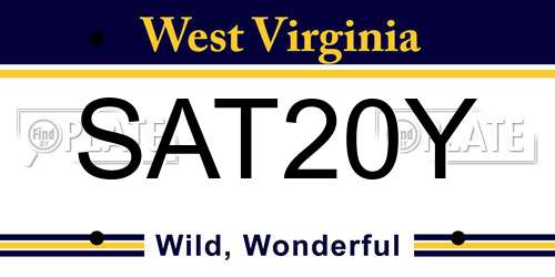 SAT20Y West Virginia License Plate