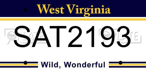 SAT2193 West Virginia License Plate