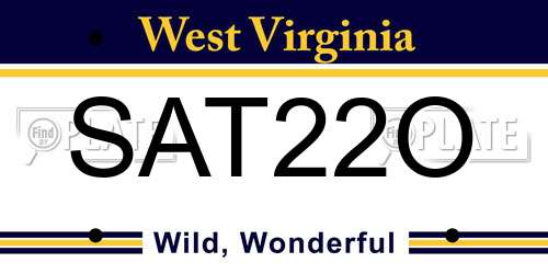 SAT22O West Virginia License Plate