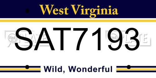 SAT7193 West Virginia License Plate