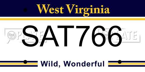 SAT766 West Virginia License Plate