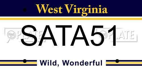 SATA51 West Virginia License Plate